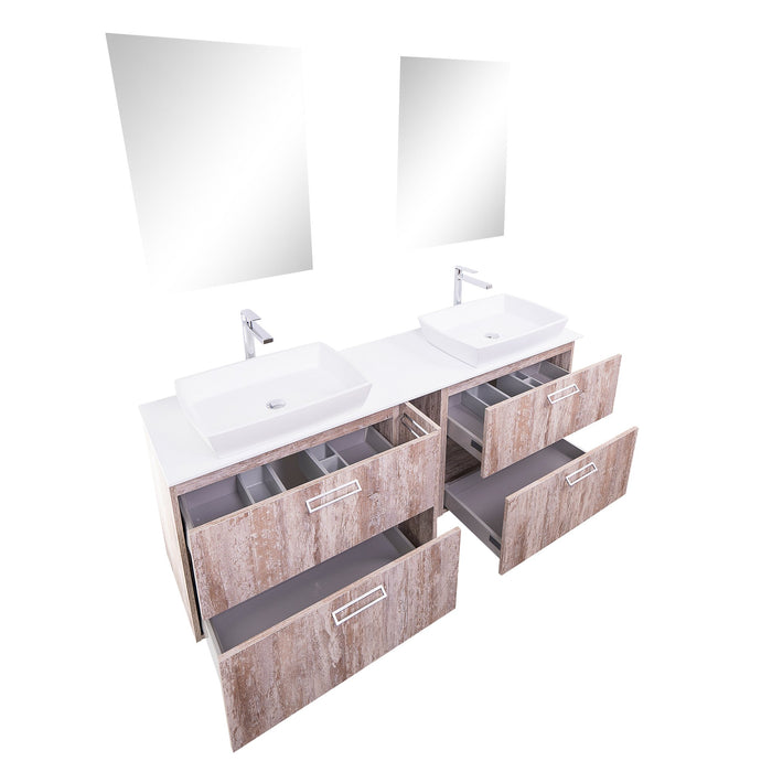 Aquamoon Sunrise 72 Ashwood Double Sink  Wall Mounted Modern Bathroom Vanity Set