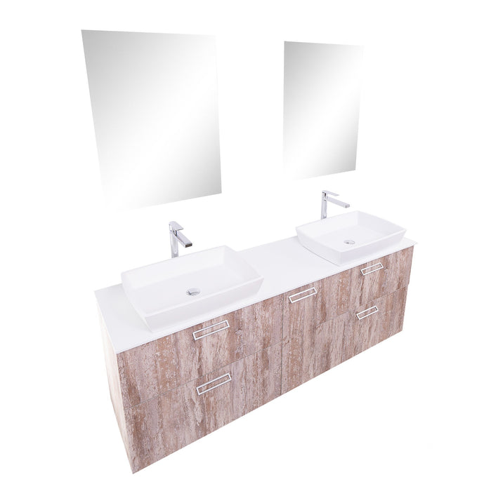 Aquamoon Sunrise 72 Ashwood Double Sink  Wall Mounted Modern Bathroom Vanity Set