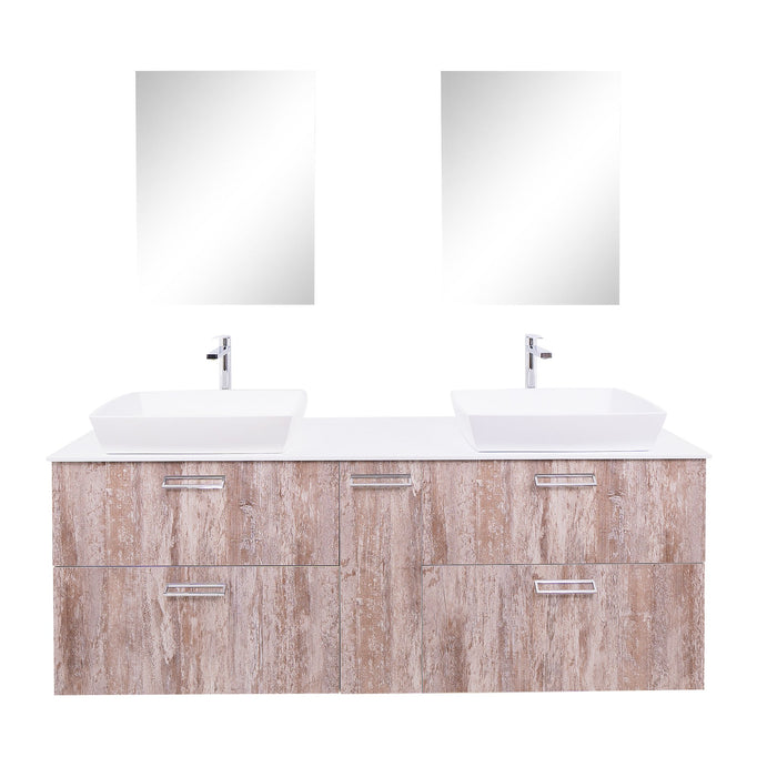 Aquamoon Sunrise 72 Ashwood Double Sink  Wall Mounted Modern Bathroom Vanity Set