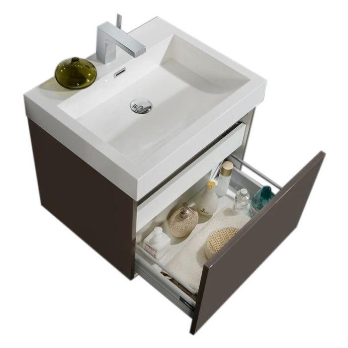 Aquamoon Venice 24 Sink Grey Brown Wall Mounted Modern Bathroom Vanity Set