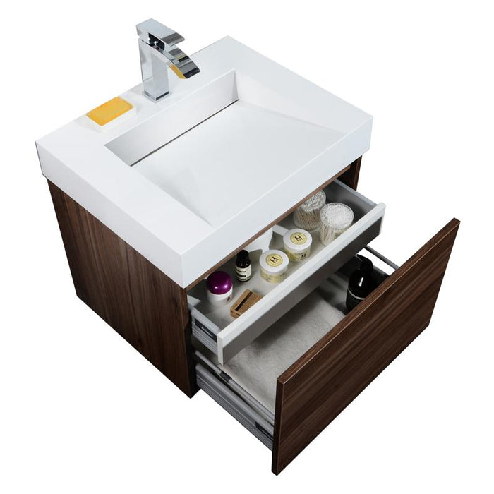 Aquamoon Venice 24 Infinity Sink Walnut  Wall Mounted Modern Bathroom Vanity Set