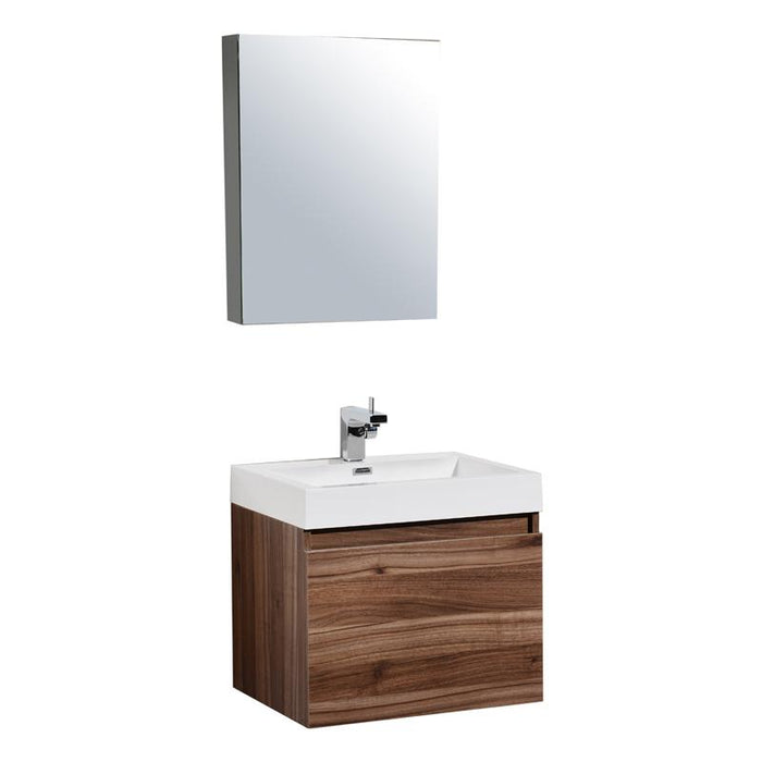 Aquamoon Venice 24 Sink Walnut  Wall Mounted Modern Bathroom Vanity Set