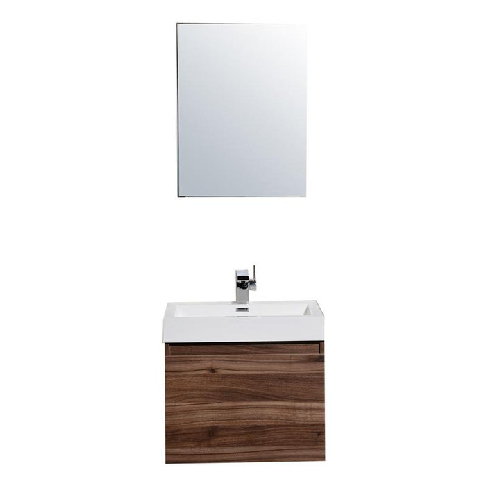 Aquamoon Venice 24 Sink Walnut  Wall Mounted Modern Bathroom Vanity Set