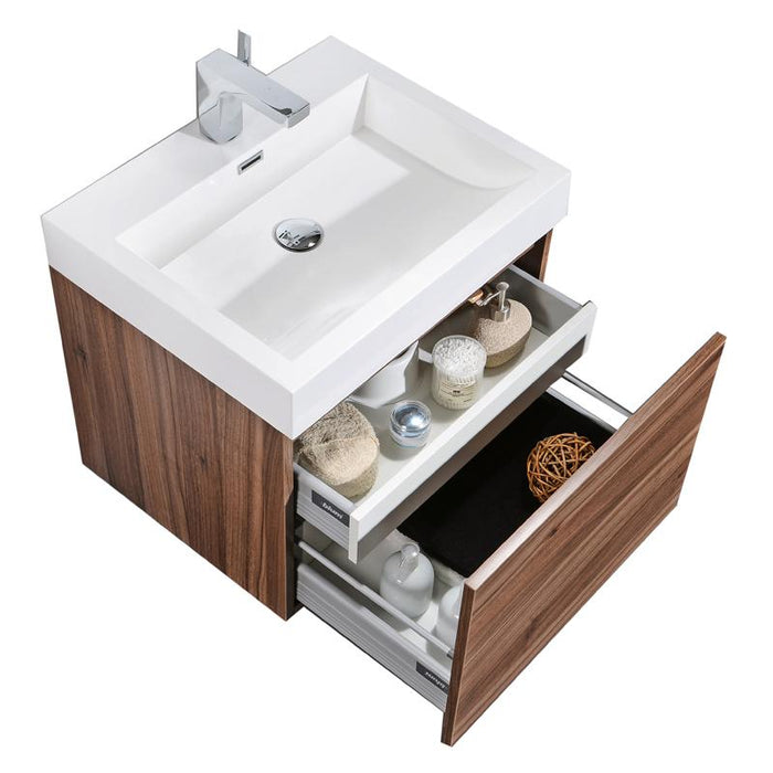 Aquamoon Venice 24 Sink Walnut  Wall Mounted Modern Bathroom Vanity Set