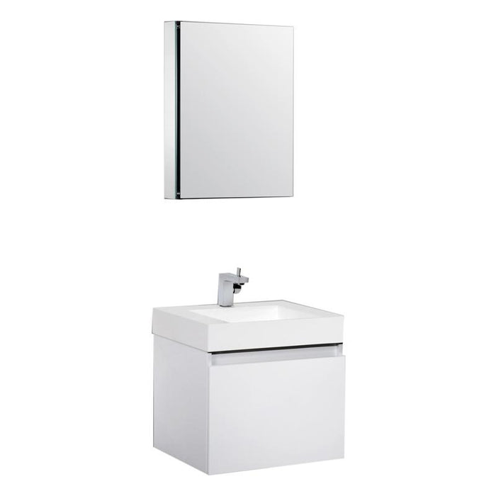 Aquamoon Venice 24 Infinity Sink White  Wall Mounted Modern Bathroom Vanity Set