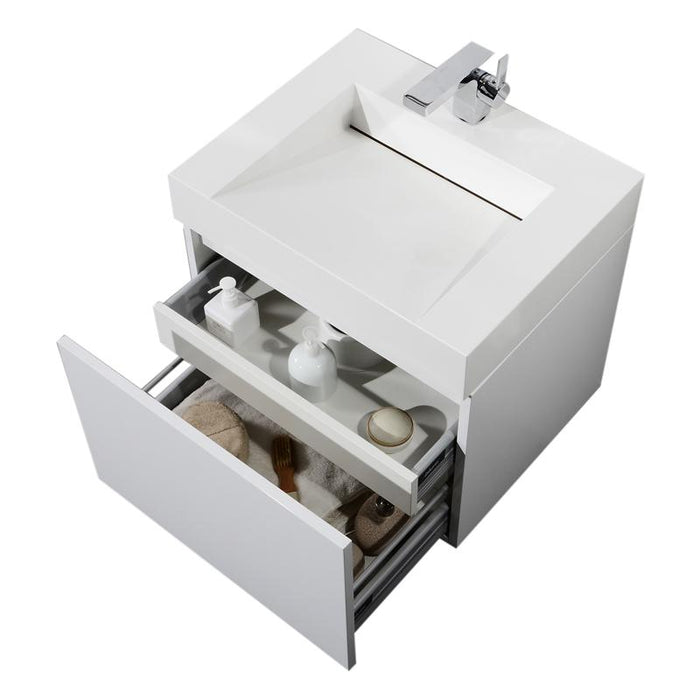 Aquamoon Venice 24 Infinity Sink White  Wall Mounted Modern Bathroom Vanity Set