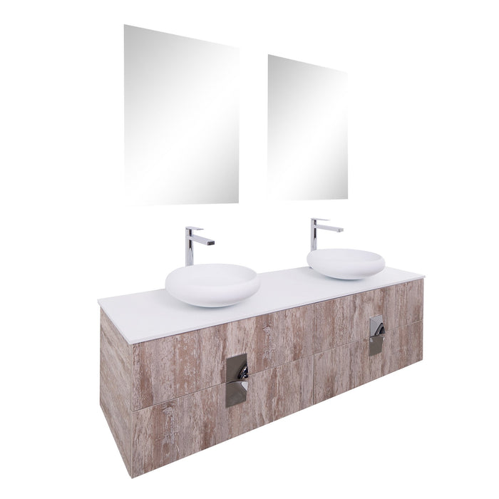 Aquamoon Venus 63 Double Sink 1153 Ashwood Wall Mounted Modern Bathroom Vanity Set