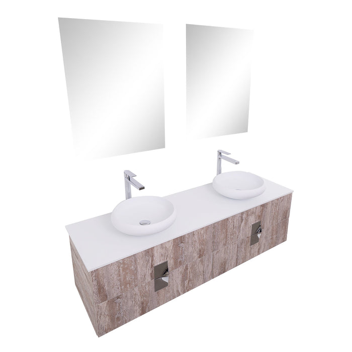 Aquamoon Venus 63 Double Sink 1153 Ashwood Wall Mounted Modern Bathroom Vanity Set
