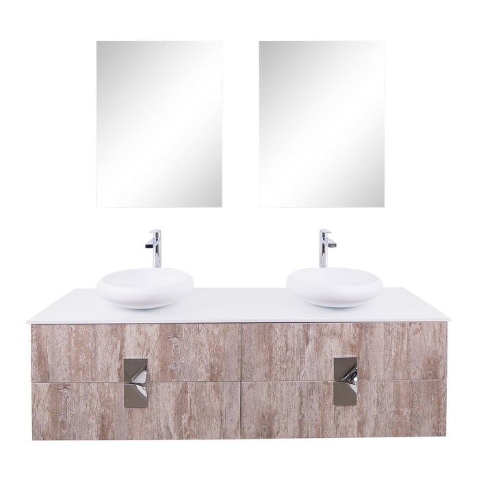Aquamoon Venus 63 Double Sink 1153 Ashwood Wall Mounted Modern Bathroom Vanity Set