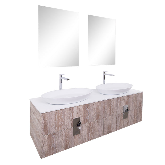 Aquamoon Venus 63 Double Sink 1305  Ashwood Wall Mounted Modern Bathroom Vanity Set