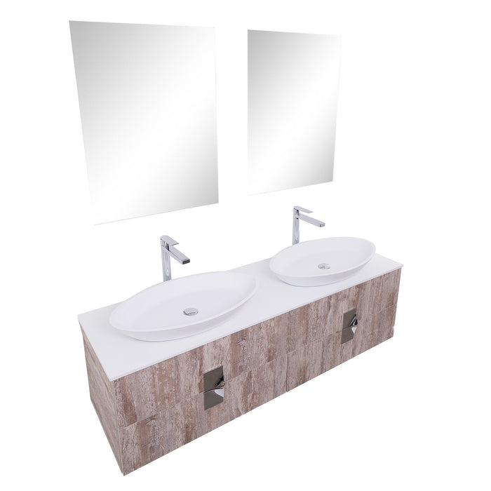 Aquamoon Venus 63 Double Sink 1305  Ashwood Wall Mounted Modern Bathroom Vanity Set