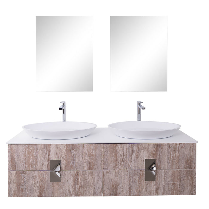 Aquamoon Venus 63 Double Sink 1305  Ashwood Wall Mounted Modern Bathroom Vanity Set