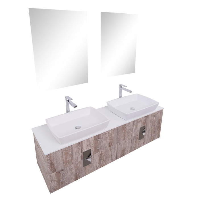 Aquamoon Venus 63 Double Sink 1316 Ashwood  Wall Mounted Modern Bathroom Vanity Set