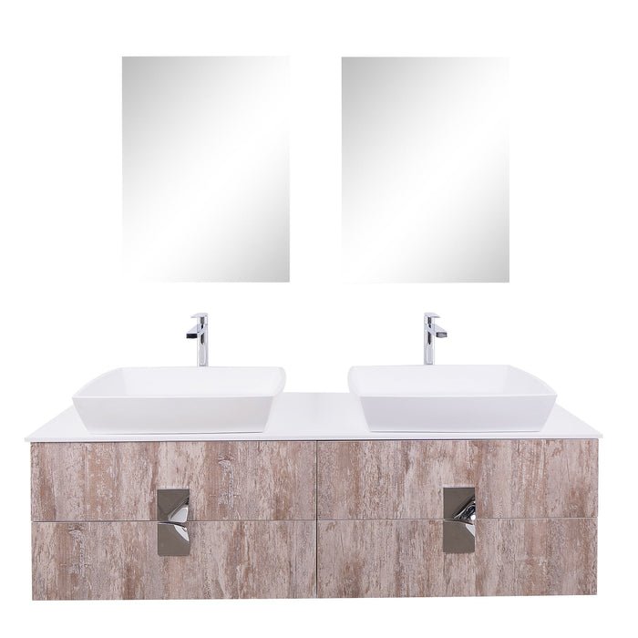 Aquamoon Venus 63 Double Sink 1316 Ashwood  Wall Mounted Modern Bathroom Vanity Set
