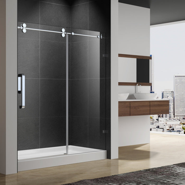 Aquamoon Sky  Frameless Sliding Door   60 "X 76" Clear Tempered Glass, Brushed Nickel