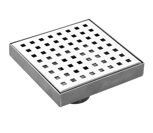 Aquamoon  Chrome Insert 4 X 4  Linear Shower Drain, 316 Stainless Steel Square With Hair Strainer