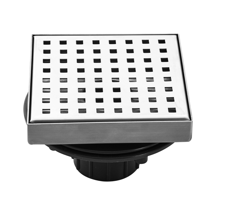Aquamoon  Brushed Nickel Insert 6 X 6  Linear Shower Drain, 316 Stainless Steel Square With Hair Strainer