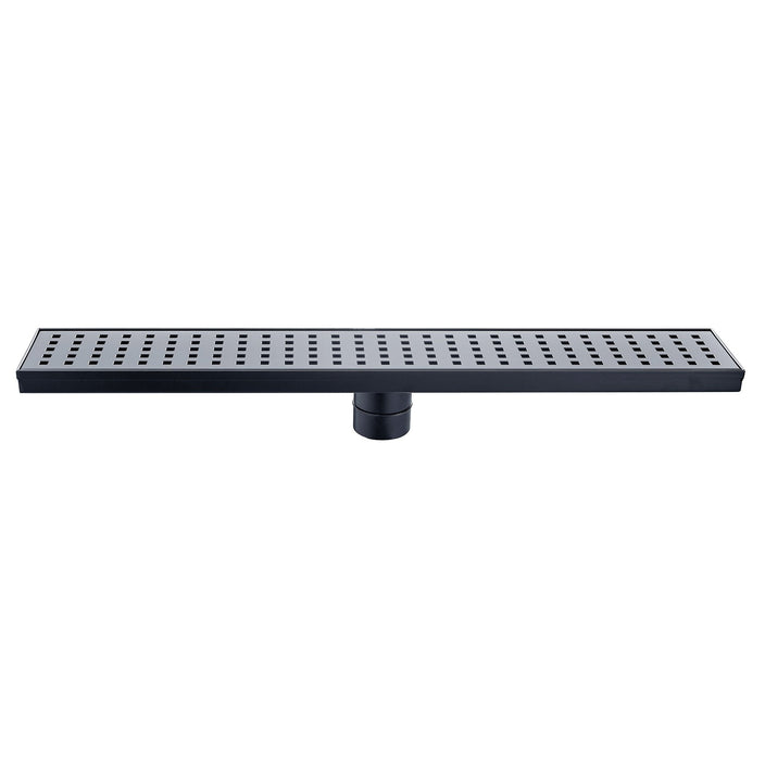 Aquamoon  Black Matte Insert 24-Inch  Linear Shower Drain, 316 Stainless Steel Rectangle With Hair Strainer