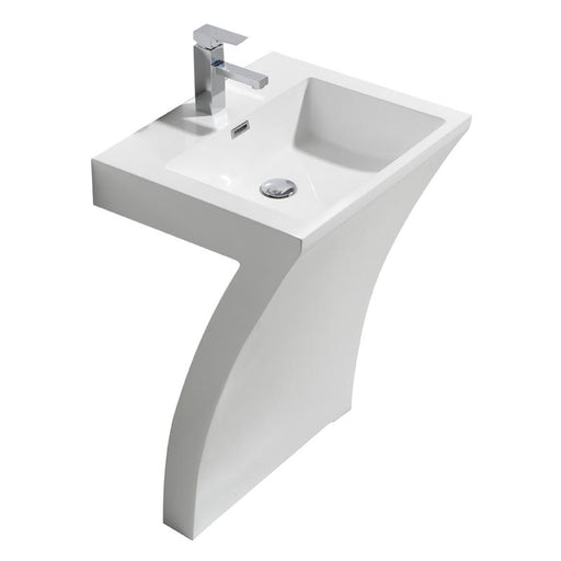 Aquamoon Radious 23.5"  Modern Pedestal Bathroom Sink With Single Hole Faucet And Overflow