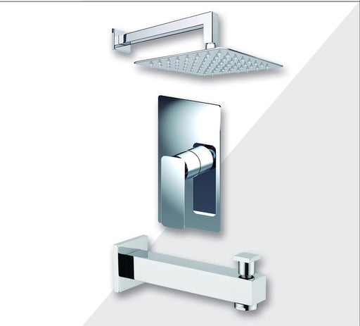 Aquamoon Axo Chrome Shower With Tub Spout And 8" Rain Shower Head, Wall Mounted Arm + Rough In + Trim Included Setaxo10821