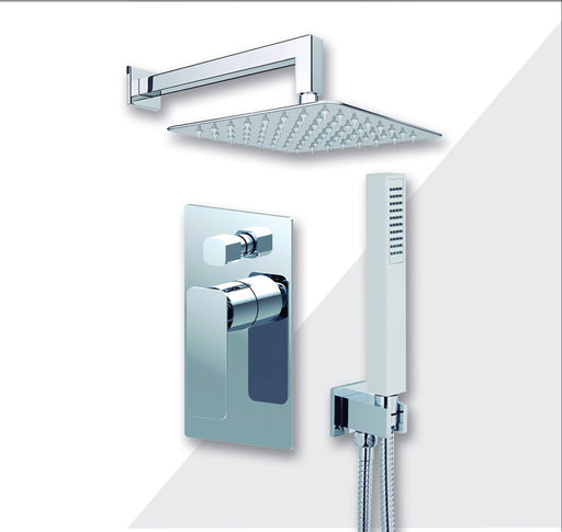 Aquamoon Axo Chrome  Bathroom Modern Rain Mixer Shower Combo Set Wall Mounted Rainfall Shower Head 8" + Rough In + Trim Included + Handheld Setaxo10831