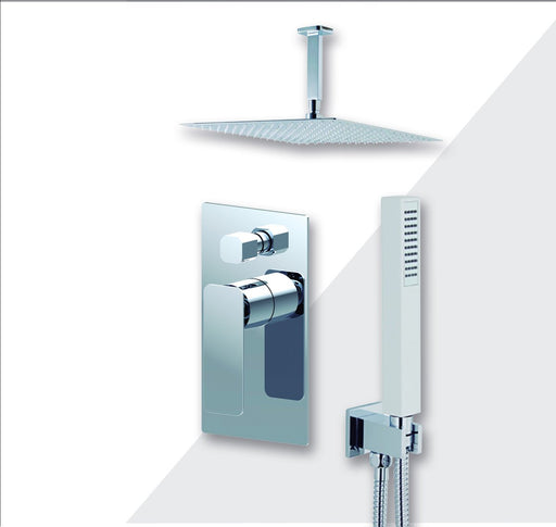 Aquamoon Axo Brushed Nickel   Bathroom Modern Rain Mixer Shower Combo Set Ceiling Arm Mounted + Rainfall Shower Head 8" + Rough In + Trim Included + Handheld Setaxo20832