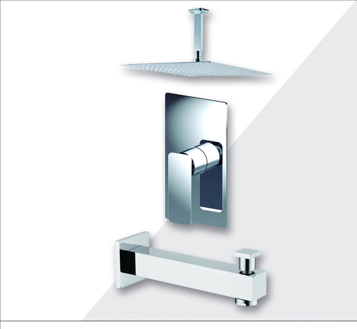 Aquamoon AXO Brush Nickel  Shower with Tub Spout and 12" Rain Shower Head, Ceiling Mounted Arm + Rough in + Trim Incluided SETAXO21222