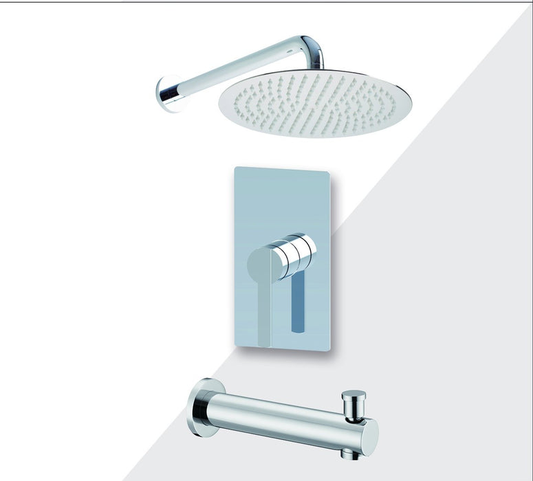 Aquamoon Bali Brushed Nickel  Shower With Tub Spout And 8" Rain Shower Head, Wall Mounted Arm + Rough In + Trim Included Setbali10822