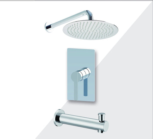 Aquamoon Bali Brushed Nickel  Shower With Tub Spout And 12" Rain Shower Head, Wall Mounted Arm + Rough In + Trim Included Setbali11222