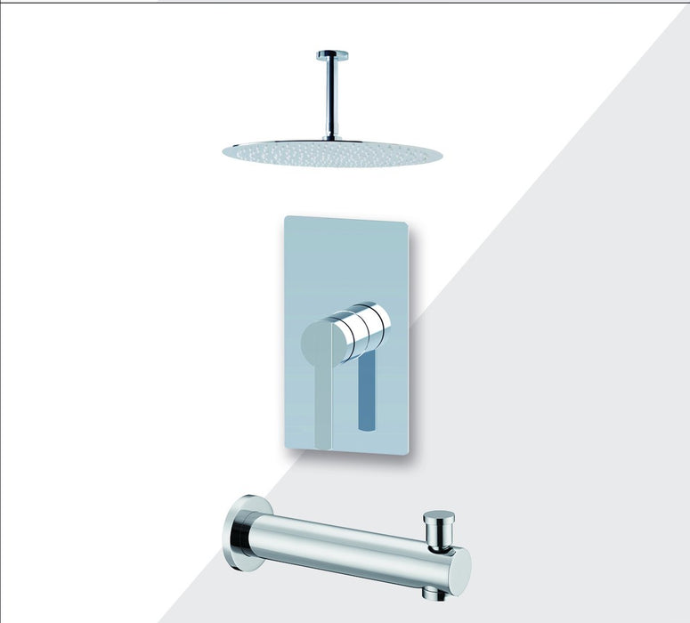 Aquamoon Bali Brushed Nickel  Shower With Tub Spout And 12" Rain Shower Head, Ceiling Mounted Arm + Rough In + Trim Included Setbali21222
