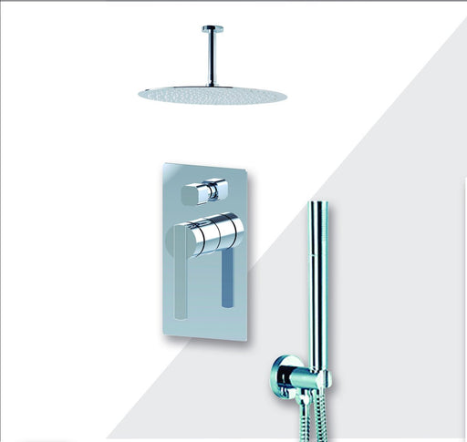Aquamoon Bali Brushed Nickel  Bathroom Modern Rain Mixer Shower Combo Set Ceiling Arm Mounted + Rainfall Shower Head 12" + Rough In + Trim Included + Handheld Setbali21232
