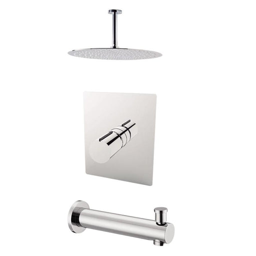 Aquamoon BARCELONA Chrome Shower with Tub Spout and 8" Rain Shower Head, Ceiling Mounted Arm + Rough in + Trim Incluided SETBAR20821