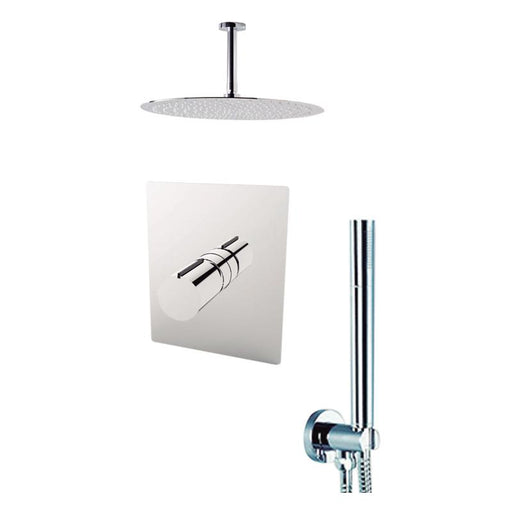 Aquamoon Barcelona Chrome  Bathroom Modern Rain Mixer Shower Combo Set Ceiling Arm Mounted + Rainfall Shower Head 8" + Rough In + Trim Included + Handheld Setbar20831