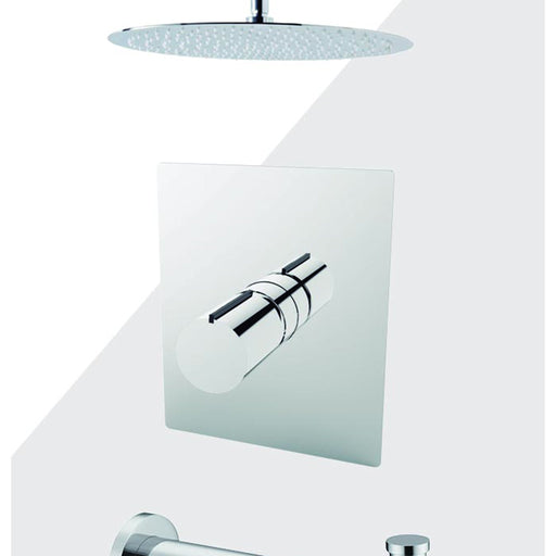 Aquamoon BARCELONA Chrome Shower with Tub Spout and 12" Rain Shower Head, Ceiling Mounted Arm + Rough in + Trim Incluided SETBAR21221