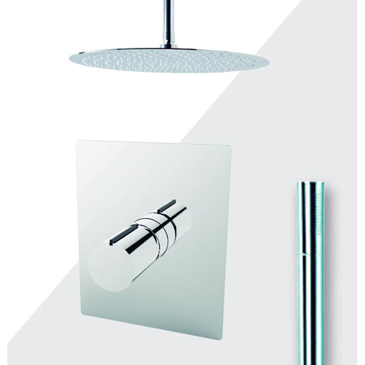 Aquamoon Barcelona Chrome  Bathroom Modern Rain Mixer Shower Combo Set Ceiling Arm Mounted + Rainfall Shower Head 12" + Rough In + Trim Included + Handheld Setbar21231