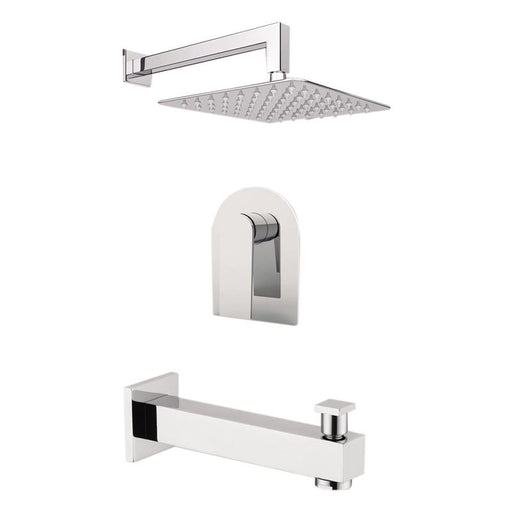 Aquamoon Havana Chrome Shower With Tub Spout And 8" Rain Shower Head, Wall Mounted Arm + Rough In + Trim Included Sethav10821