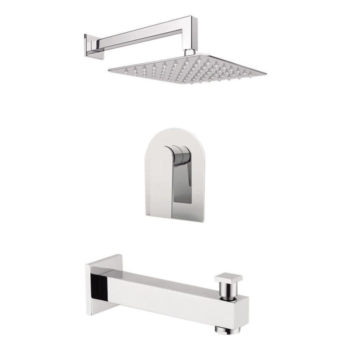 Aquamoon Havana Brushed Nickel  Shower With Tub Spout And 12" Rain Shower Head, Wall Mounted Arm + Rough In + Trim Included Sethav11222