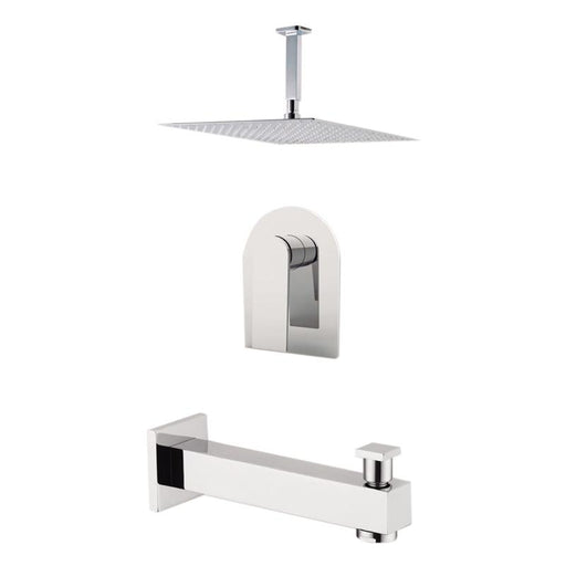 Aquamoon Havana Chrome Shower With Tub Spout And 8" Rain Shower Head, Ceiling Mounted Arm + Rough In + Trim Included Sethav20821