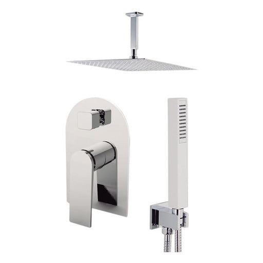 Aquamoon Havana Chrome  Bathroom Modern Rain Mixer Shower Combo Set Ceiling Arm Mounted + Rainfall Shower Head 8" + Rough In + Trim Included + Handheld Sethav20831