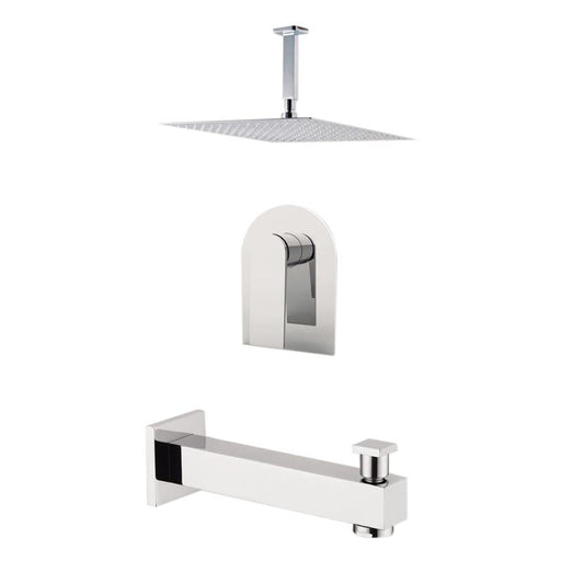 Aquamoon HAVANA Chrome Shower with Tub Spout and 12" Rain Shower Head, Ceiling Mounted Arm + Rough in + Trim Incluided SETHAV21221