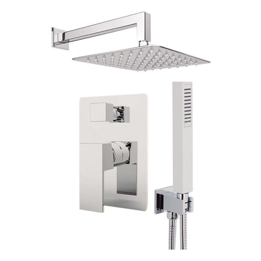 Aquamoon Milan Chrome  Bathroom Modern Rain Mixer Shower Combo Set Wall Mounted Rainfall Shower Head 8" + Rough In + Trim Included + Handheld Setmil10831