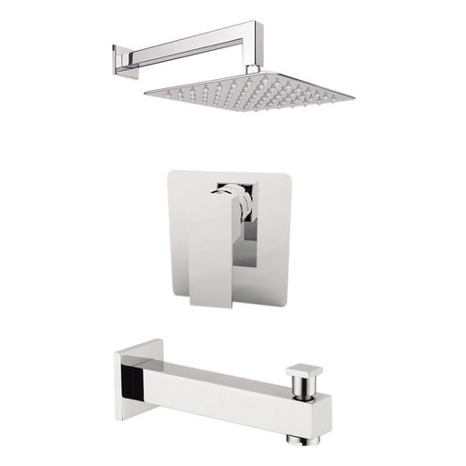 Aquamoon Milan Chrome Shower With Tub Spout And 12" Rain Shower Head, Wall Mounted Arm + Rough In + Trim Included Setmil11221