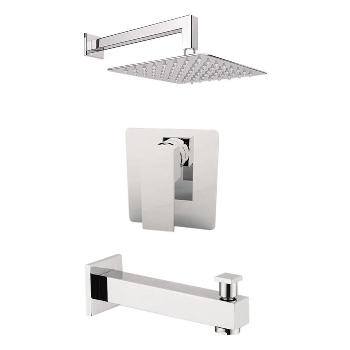 Aquamoon MILAN Brush Nickel  Shower with Tub Spout and 12" Rain Shower Head, Wall Mounted Arm + Rough in + Trim Incluided SETMIL11222
