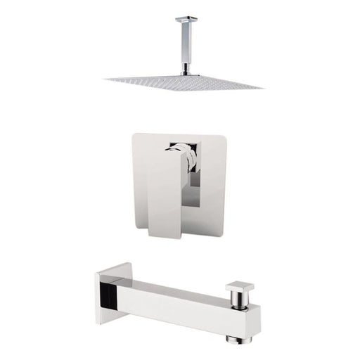 Aquamoon Milan Chrome Shower With Tub Spout And 8" Rain Shower Head, Ceiling Mounted Arm + Rough In + Trim Included Setmil20821