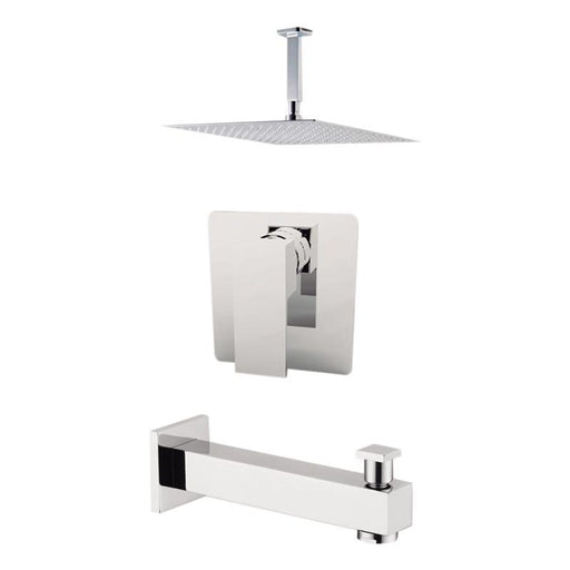 Aquamoon Milan Brushed Nickel  Shower With Tub Spout And 8" Rain Shower Head, Ceiling Mounted Arm + Rough In + Trim Included Setmil20822