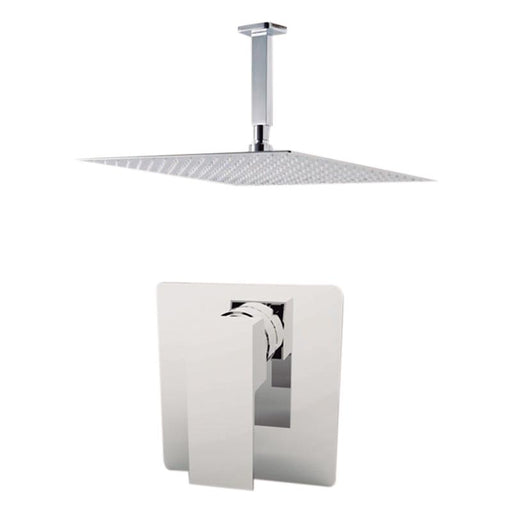 Aquamoon MILAN Chrome  Bathroom Modern Rain Mixer Shower Combo Set Ceiling Arm Mounted + Rainfall Shower Head 12" + Rough in + Trim Incluided SETMIL201211