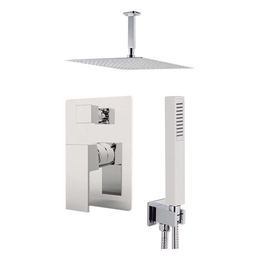 Aquamoon Milan Brushed Nickel  Bathroom Modern Rain Mixer Shower Combo Set Ceiling Arm Mounted + Rainfall Shower Head 12" + Rough In + Trim Included + Handheld Setmil21232