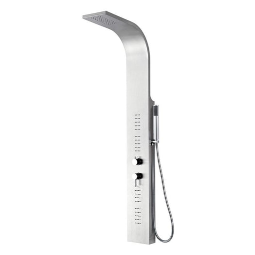 Aquamoon Niagara Duo  Stainless Steel  Wall Mount Bathroom Shower Panel 60 X 7.5 With  Rainfall Shower Head + Handhled Shower + Massage Body Jets