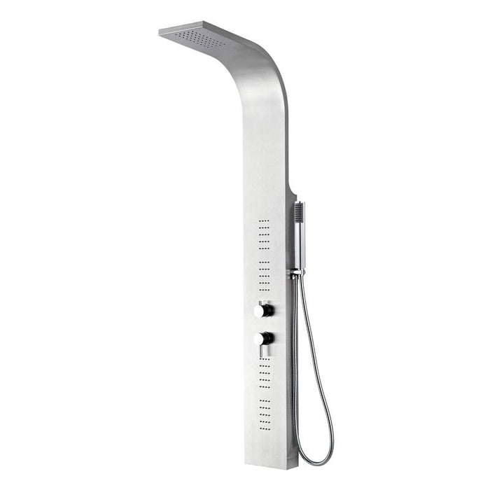 Aquamoon Niagara Duo  Stainless Steel  Wall Mount Bathroom Shower Panel 60 X 7.5 With  Rainfall Shower Head + Handhled Shower + Massage Body Jets