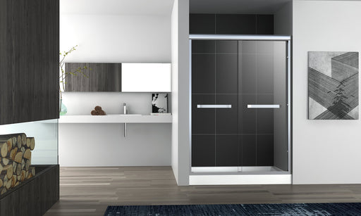 Aquamoon Sienna Semi- Frameless Bypass Sliding Tub Door  60 "X 66" Clear Tempered Glass, Brushed Nickel